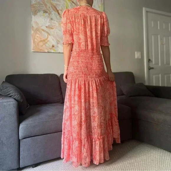 MISA Los Angeles Parisa Maxi Dress - Coral Pink White Floral Pattern - Size S - Picture 3 of 12